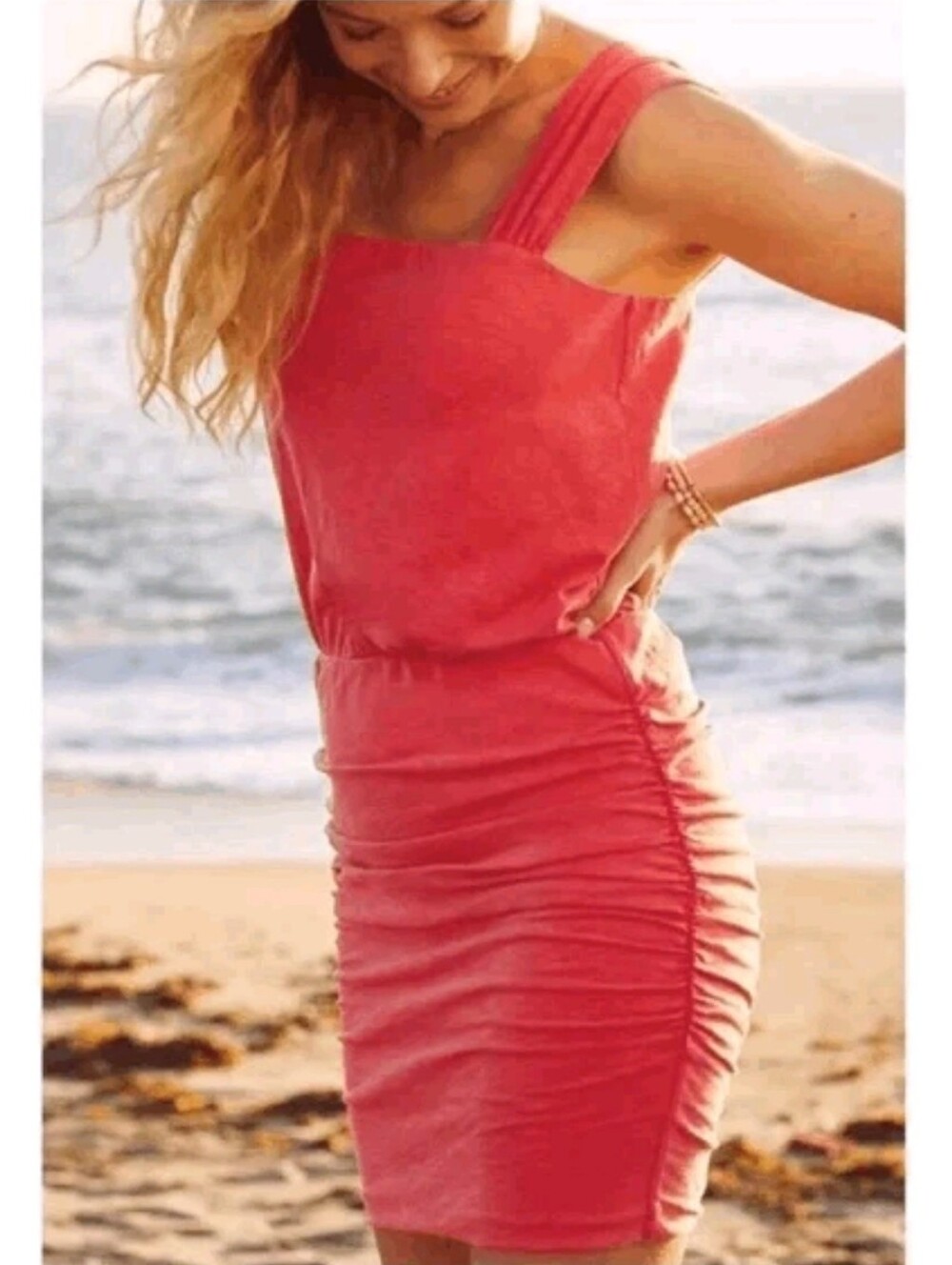 Sundry X Evereve Square Neck Ruched Jersey Dress In Coral Size 1 (Small)